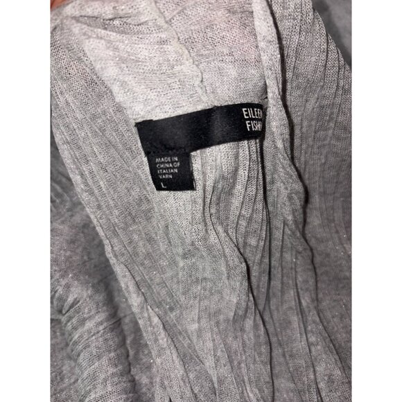 Eileen Fisher Crinkle Open Draped Cardigan L Gray Italian Yarn Lightweight - Picture 7 of 10